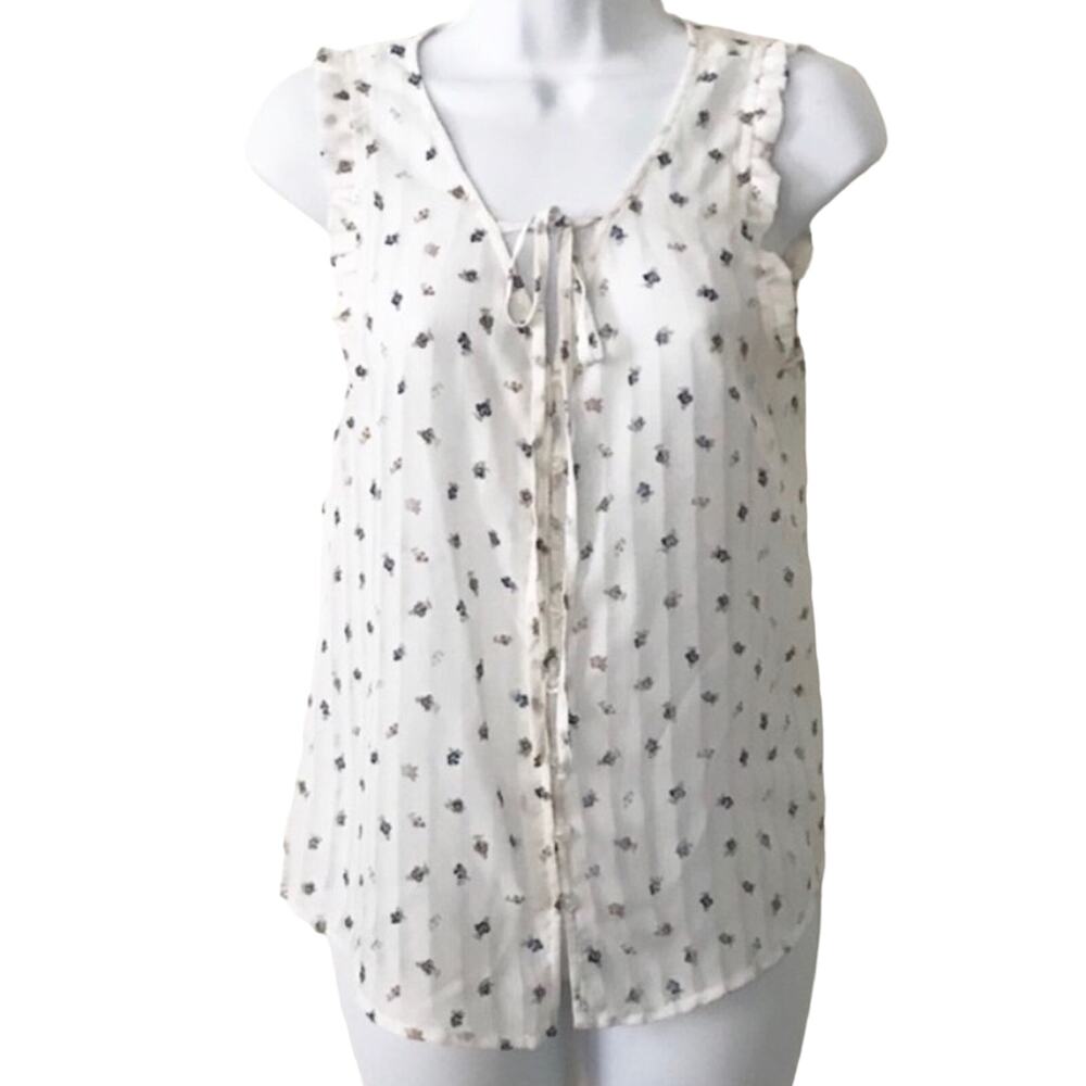 Mine White Blue floral Sleeveless Top Size Small Coquette